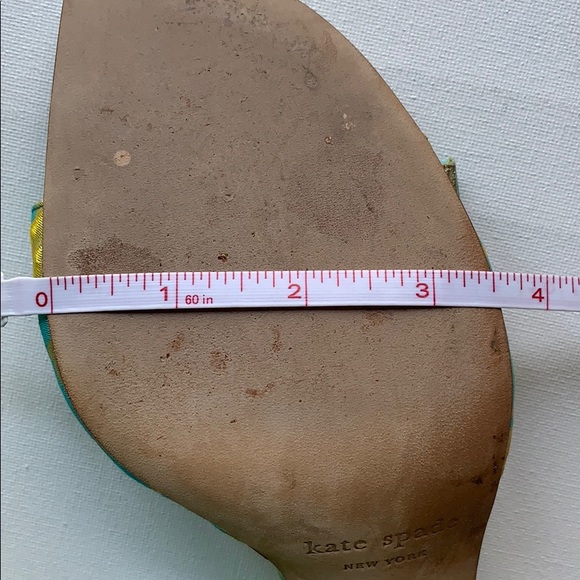 Kate Spade Bow Heel Green Blue Brocade Sandals - Picture 8 of 16